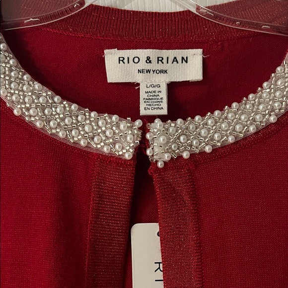 Rio & Rian Red Cardigan with Pearl Accents - Picture 2 of 4